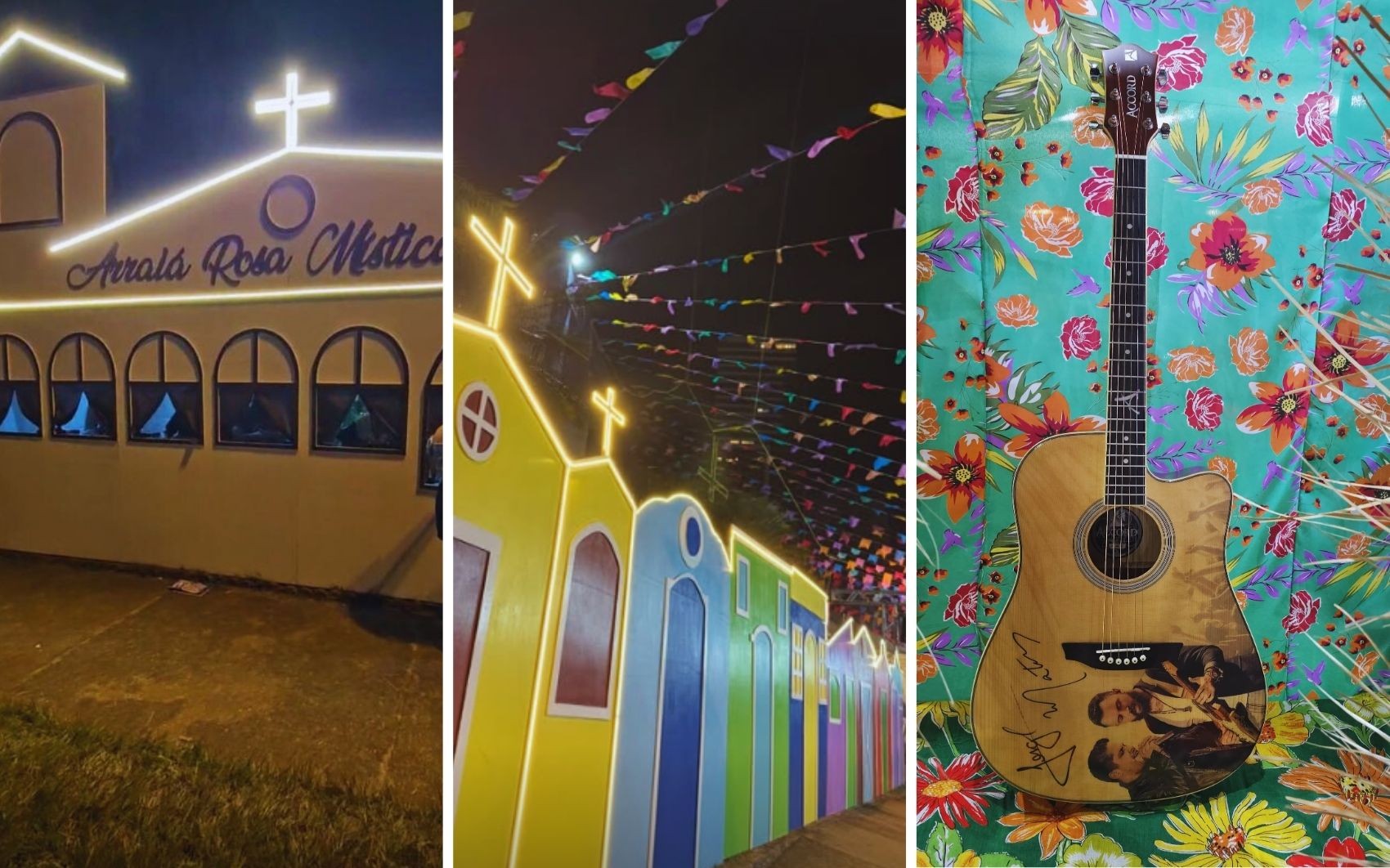 Leilão de violão autografado por Jorge e Mateus, comidas típicas e shows movimentam Arraiá da Rosa Mística, em Goiânia