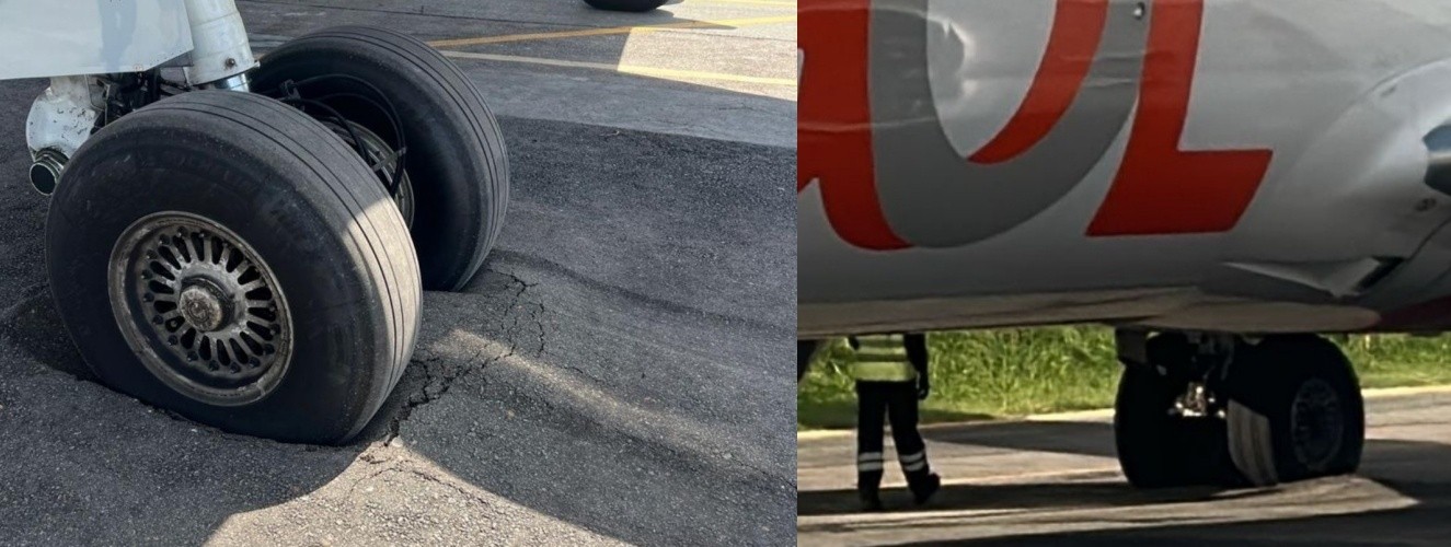 Pátio do aeroporto de Fernando de Noronha tem asfalto com 30 anos,  fissuras e infiltrações que causam atolamentos