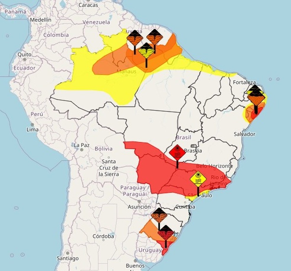 Alerta de perigo por altas temperaturas — Foto: INMET