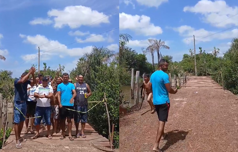 Cansados de esperar por conclusão de ponte, moradores improvisam construção no PI — Foto: Reprodução/Redes Sociais