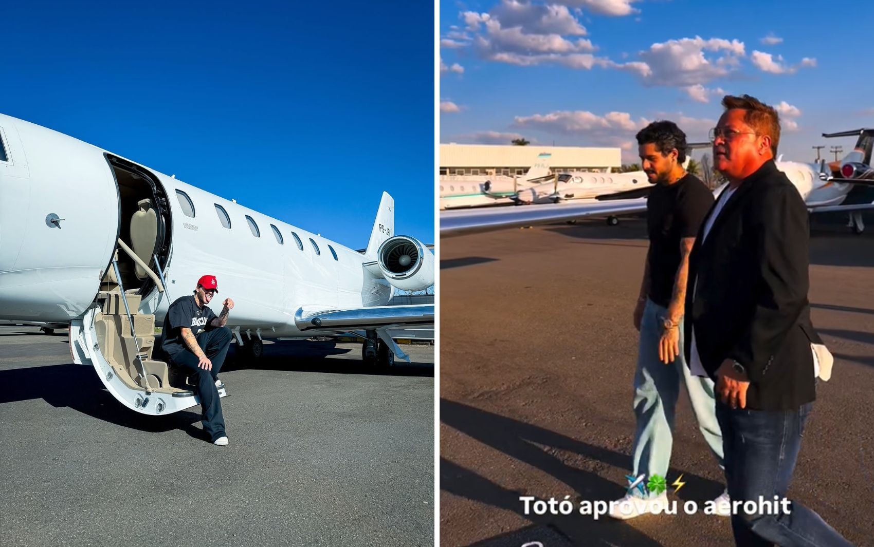 Zé Felipe leva Leonardo para conhecer novo avião avaliado em R$ 35 milhões: 'Aprovou'