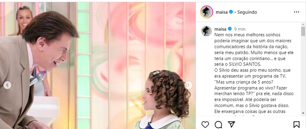 Atriz lamentou morte de ex-chefe nas redes sociais — Foto: Reprodução/Instagram
