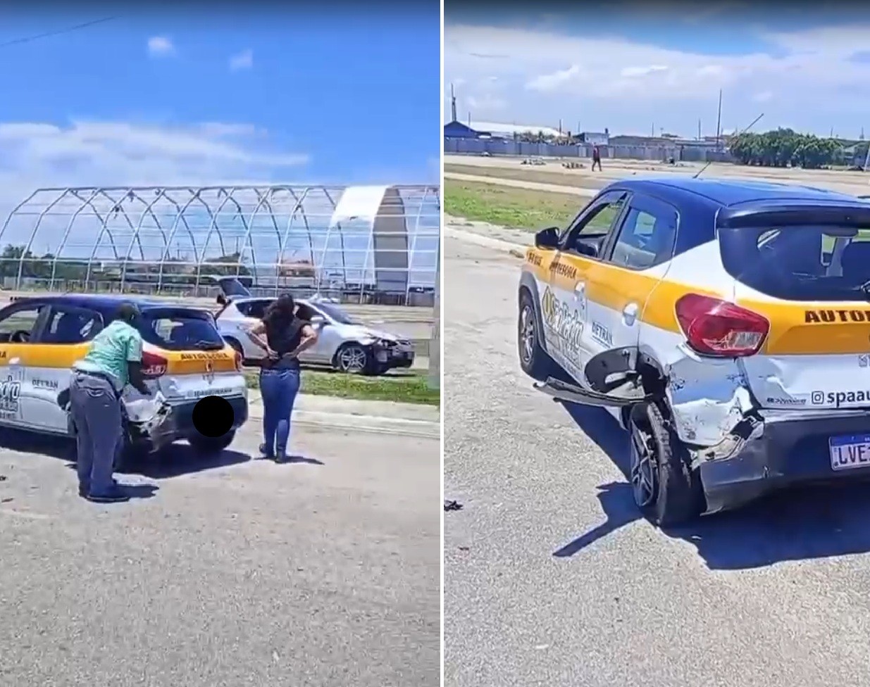 Carro de autoescola é atingido por veículo com dois não habilitados em área de prova do Detran, em Cabo Frio