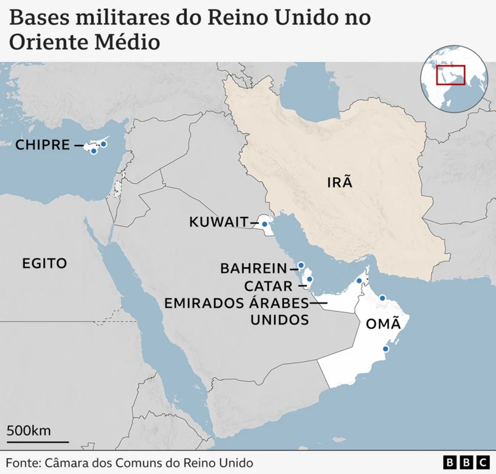 Bases militares do Reino Unido no Oriente Médio — Foto: Câmara dos Comuns do Reino Unido/BBC