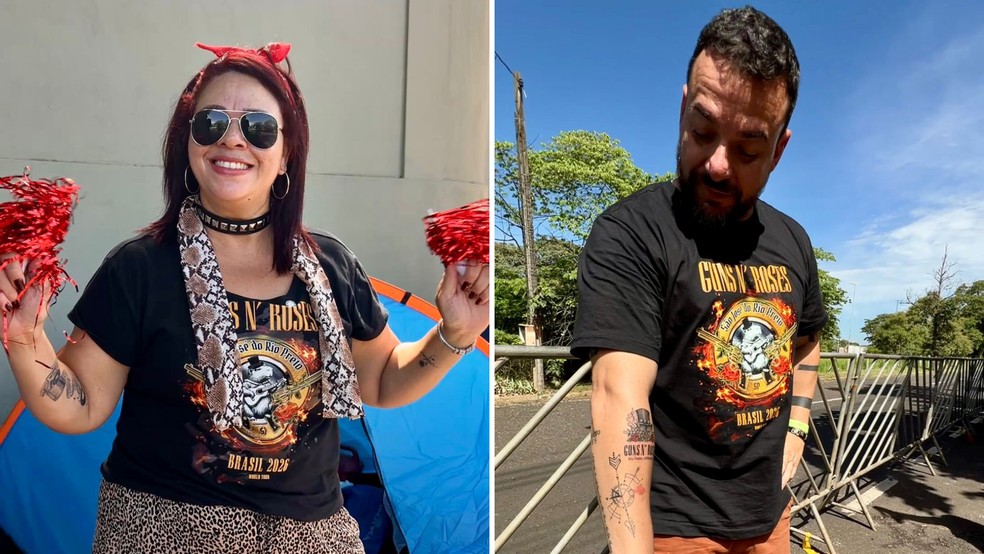Daniela Márcia Caron e Lucas Martins são fãs da banda Guns N' Roses e fazem fila para show em Rio Preto (SP) — Foto: Desirèe Assis/g1