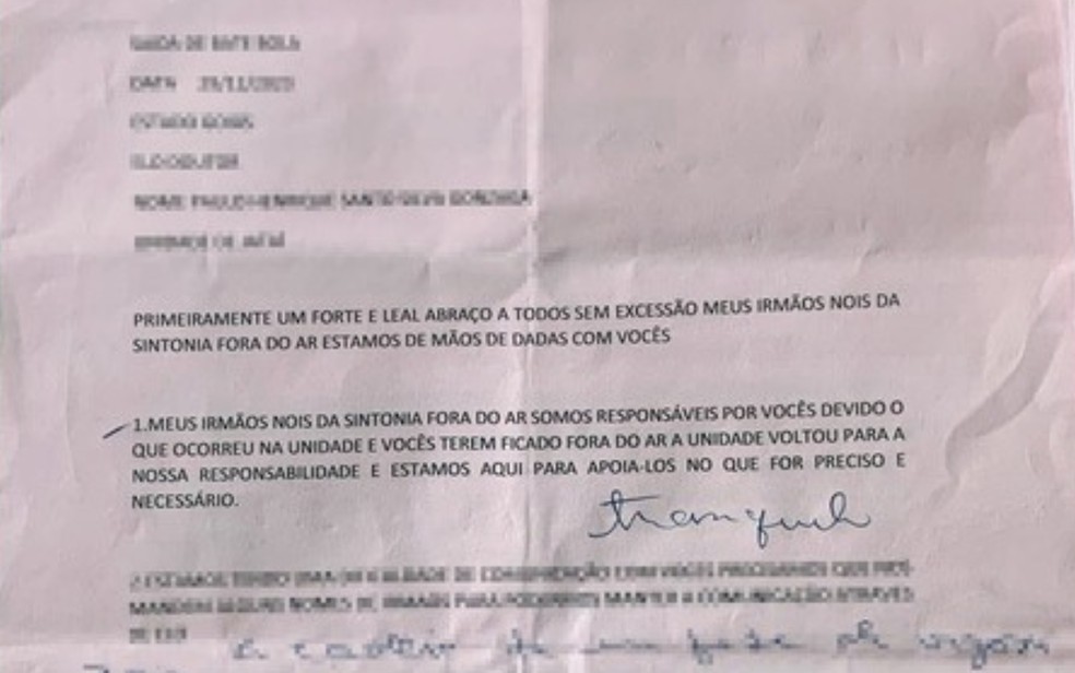 Carta com ordens de presos para advogados presos em operação, em Valparaíso de Goiás — Foto: Divulgação/MP-GO