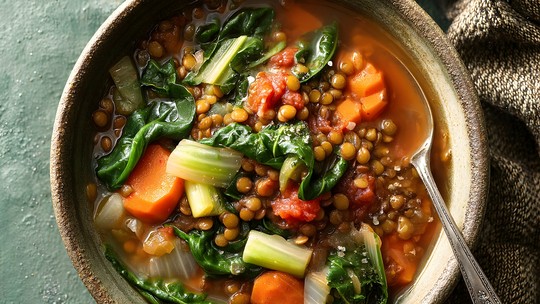 Sopa de verdade x caldo com sal: veja como fazer uma refeição nutritiva para os dias de frio - Para que a refeição seja equilibrada, o ideal é conter os três macronutrientes: carboidrato, proteína e gordura, sempre optando por ingredientes naturais.