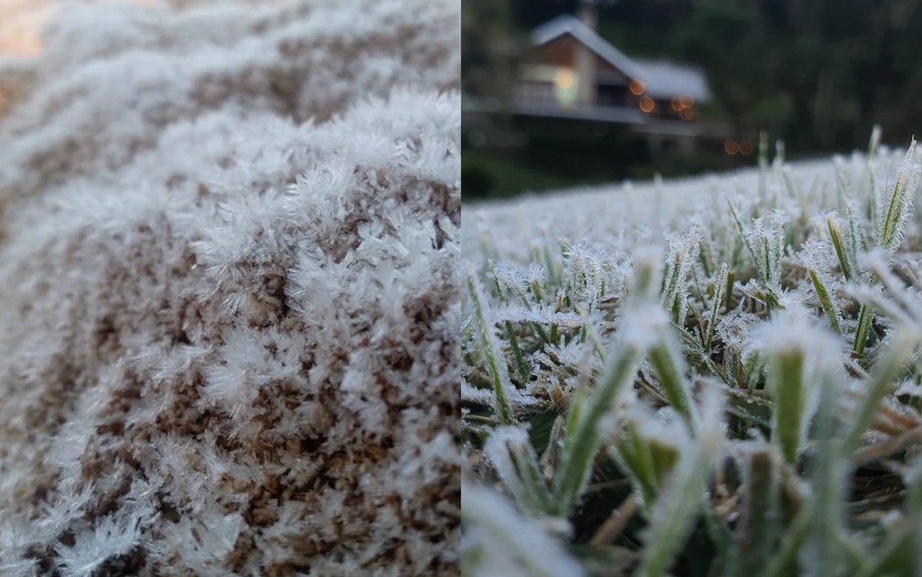 Com paisagens congeladas, Sul de Minas amanhece com temperaturas negativas — Foto: Rodrigo Ribeiro e Ricardo Caroba