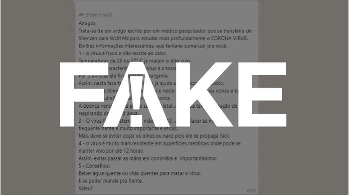 É #FAKE que novo coronavírus morre ao ser exposto ao ar quente de