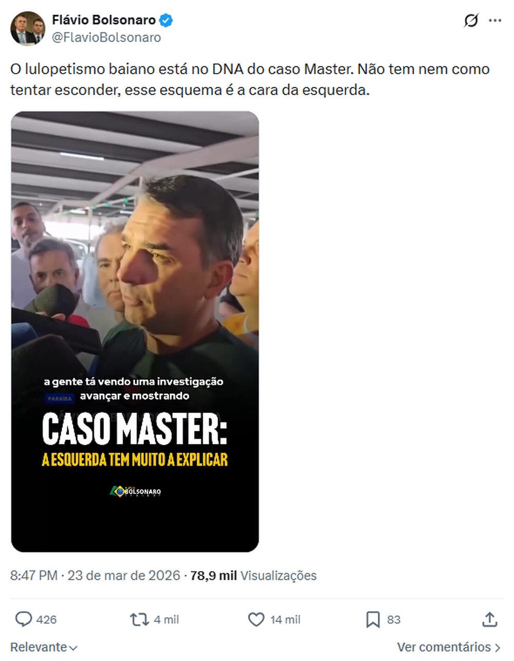 Flávio Bolsonaro admite ter pedido recursos a banqueiro preso para financiar filme sobre Jair Bolsonaro