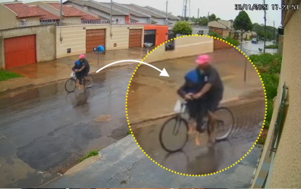 Vídeo mostra momento em que adolescente Amélia Vitória faz trajeto de bicleta com homem suspeito de matá-la, em Aparecida de Goiânia — Foto: Divulgação/Polícia Civil