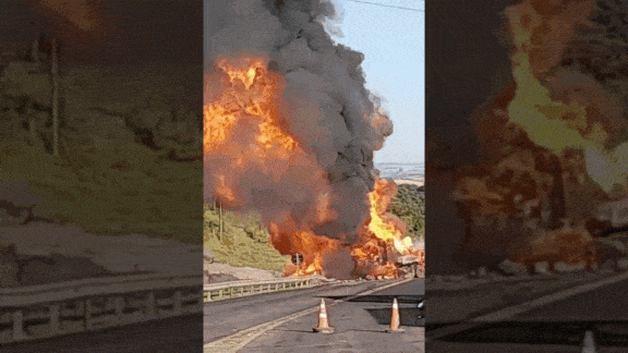 VÍDEO: Caminhão com botijões de gás pega fogo após explosão em Mormaço, RS