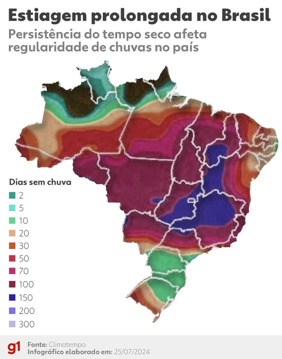 Estados da faixa central do país tem sofrido mais com a estiagem. — Foto: Arte/g1