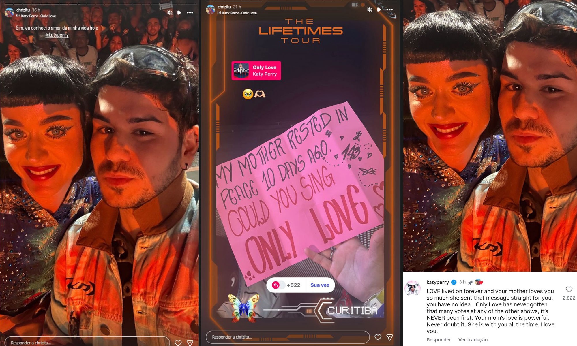 Katy Perry chama fã que perdeu a mãe para subir ao palco, atende pedido de música e deixa recado fofo