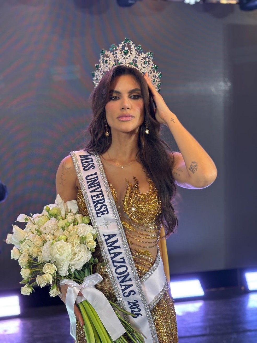Vencedora do Miss Universe Amazonas 2026, Tarcia Ciarlini — Foto: Vitor Canavarro/Divulgação