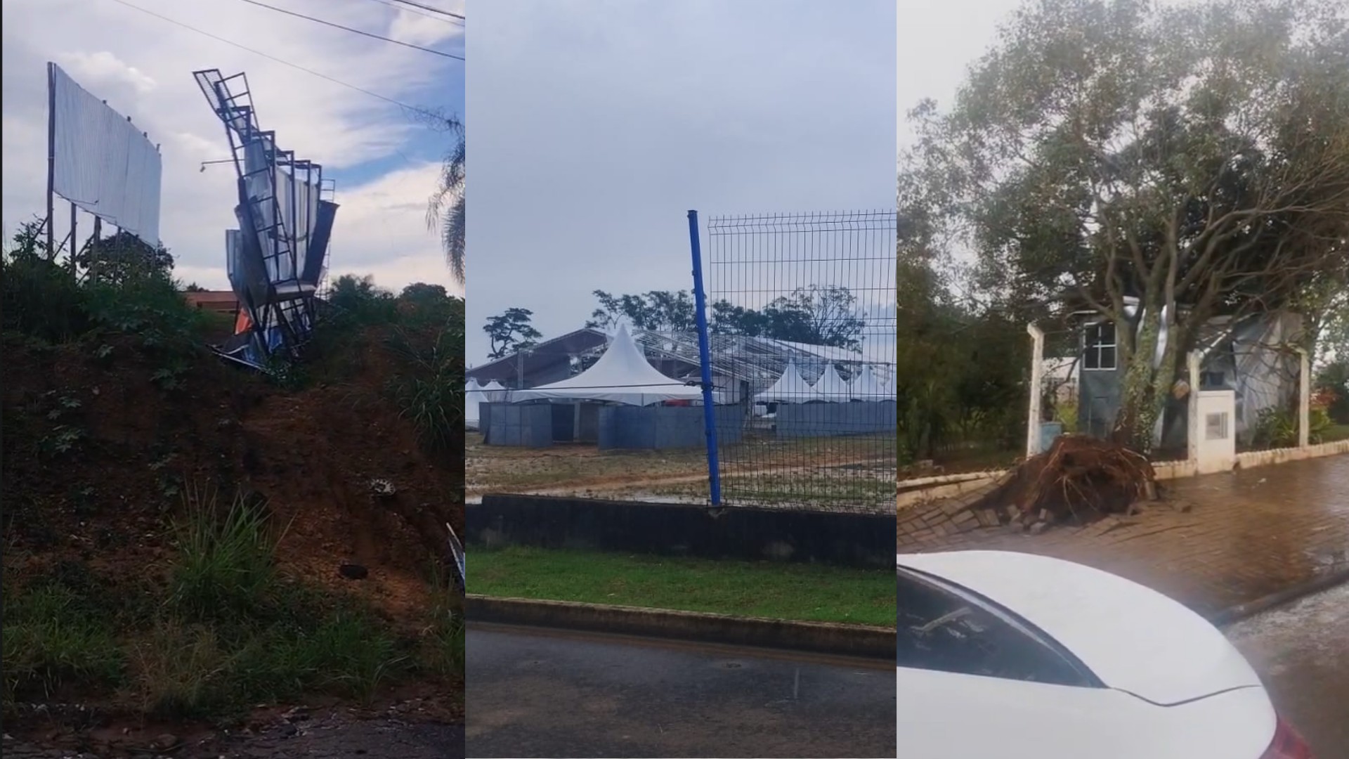 Chuva acompanhada de forte vendaval derruba parte de cobertura de evento e causa estragos em Boituva 