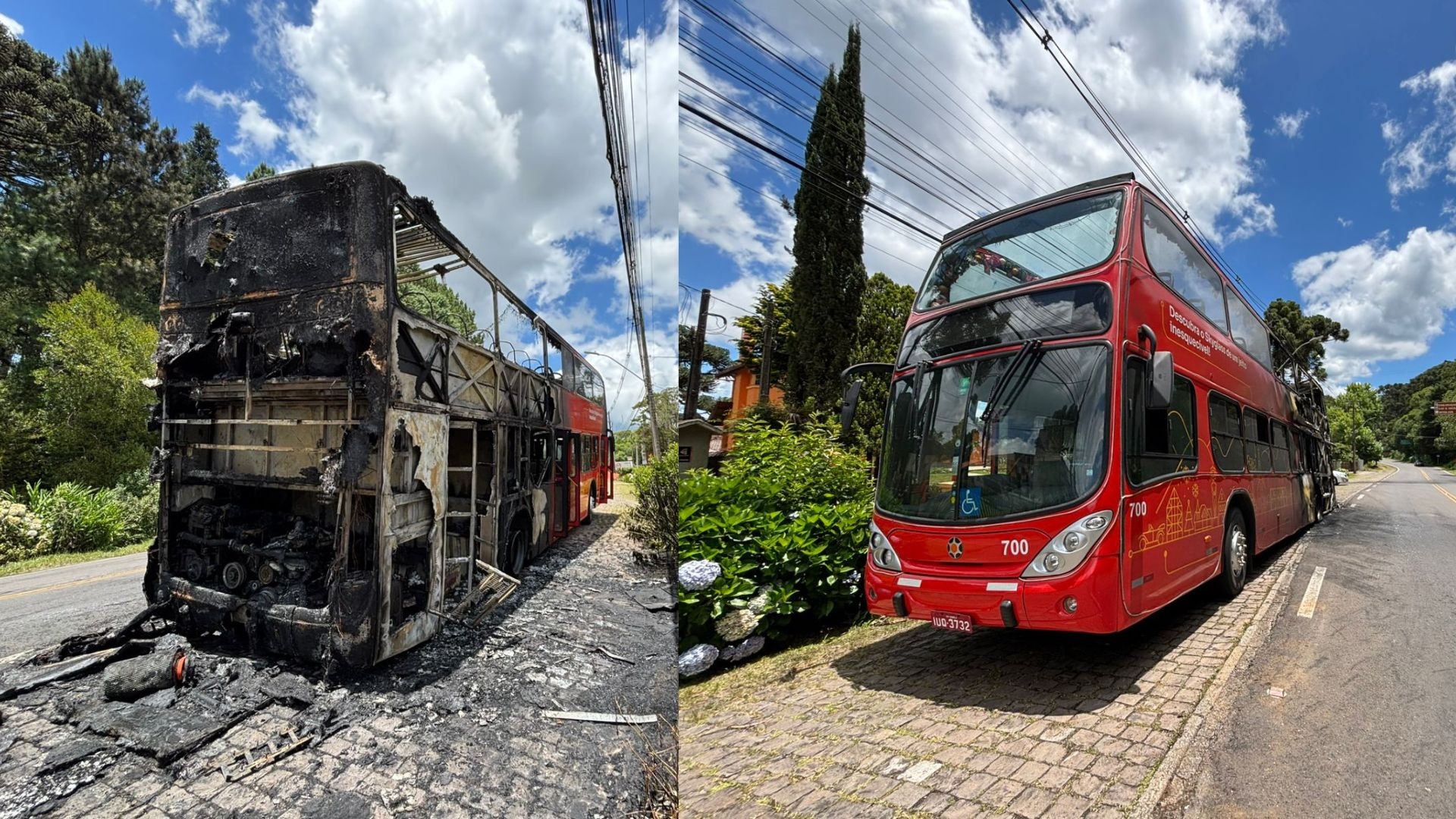 Ônibus de turismo pega fogo em Canela; veja vídeo