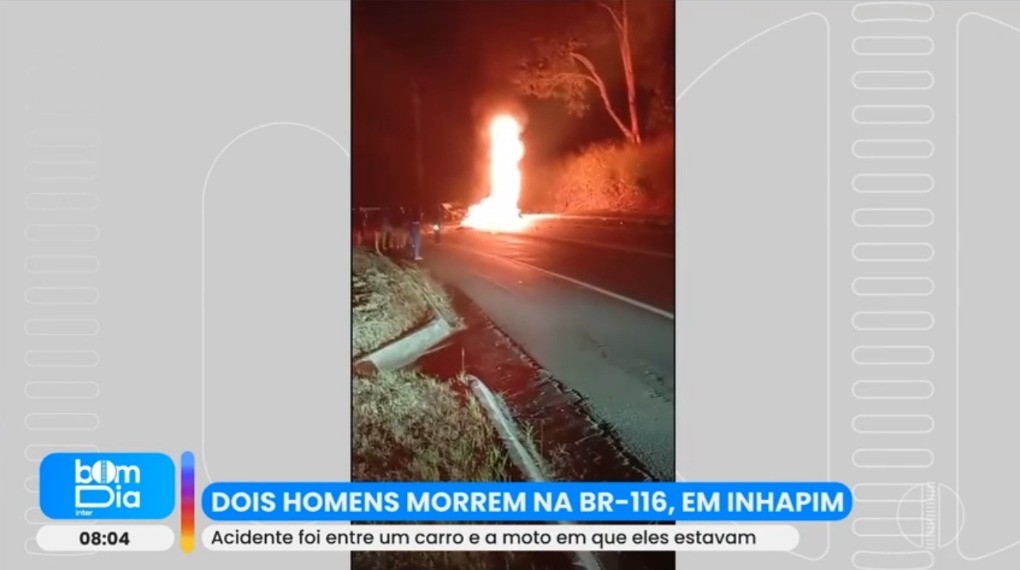 Após batida na BR-116, moto pega fogo e duas pessoas morrem em Inhapim
