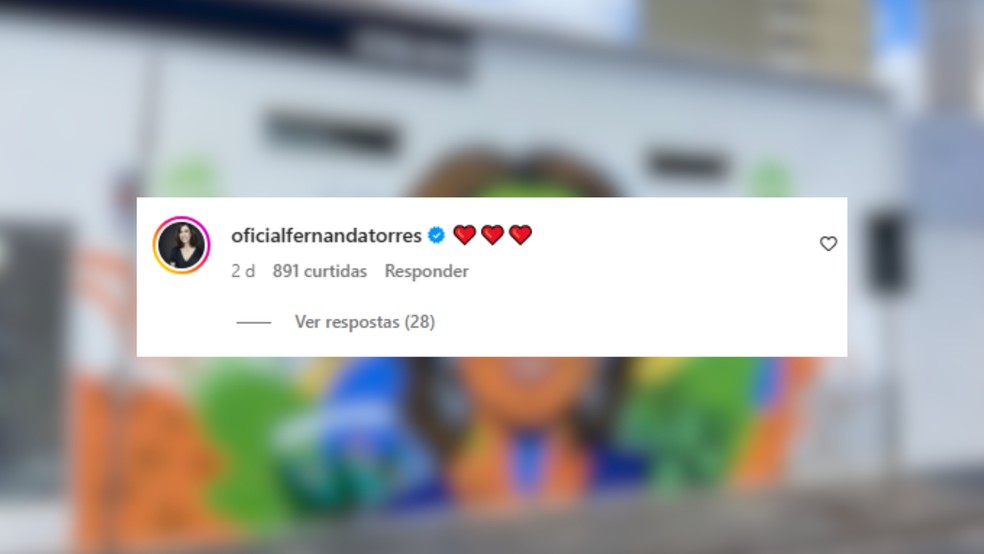 Comentário da atriz na publicação do artista — Foto: Reprodução/Redes Sociais