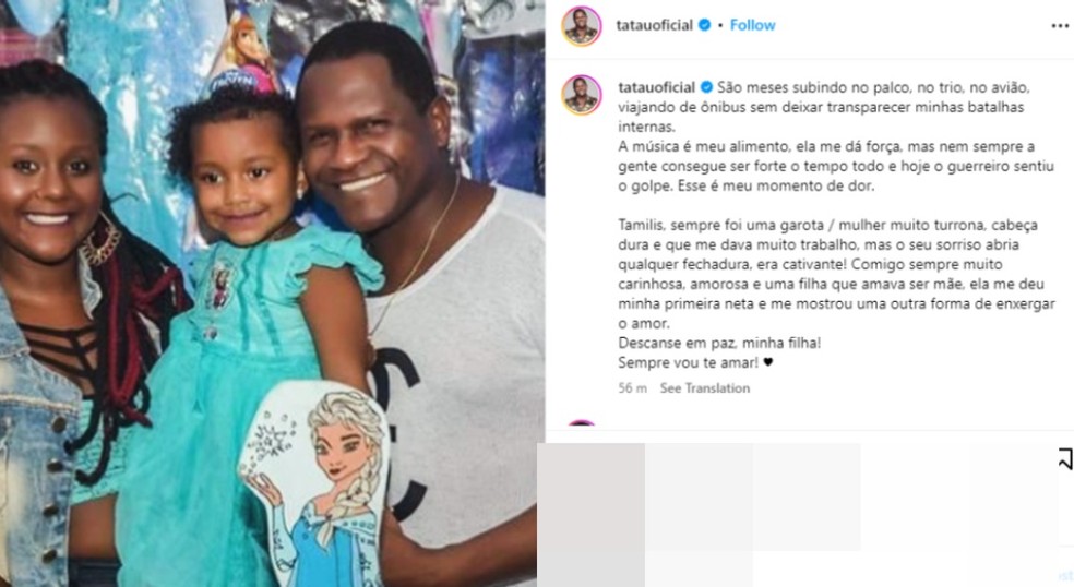 Morre filha do cantor Tatau — Foto: Reprodução/Redes Sociais