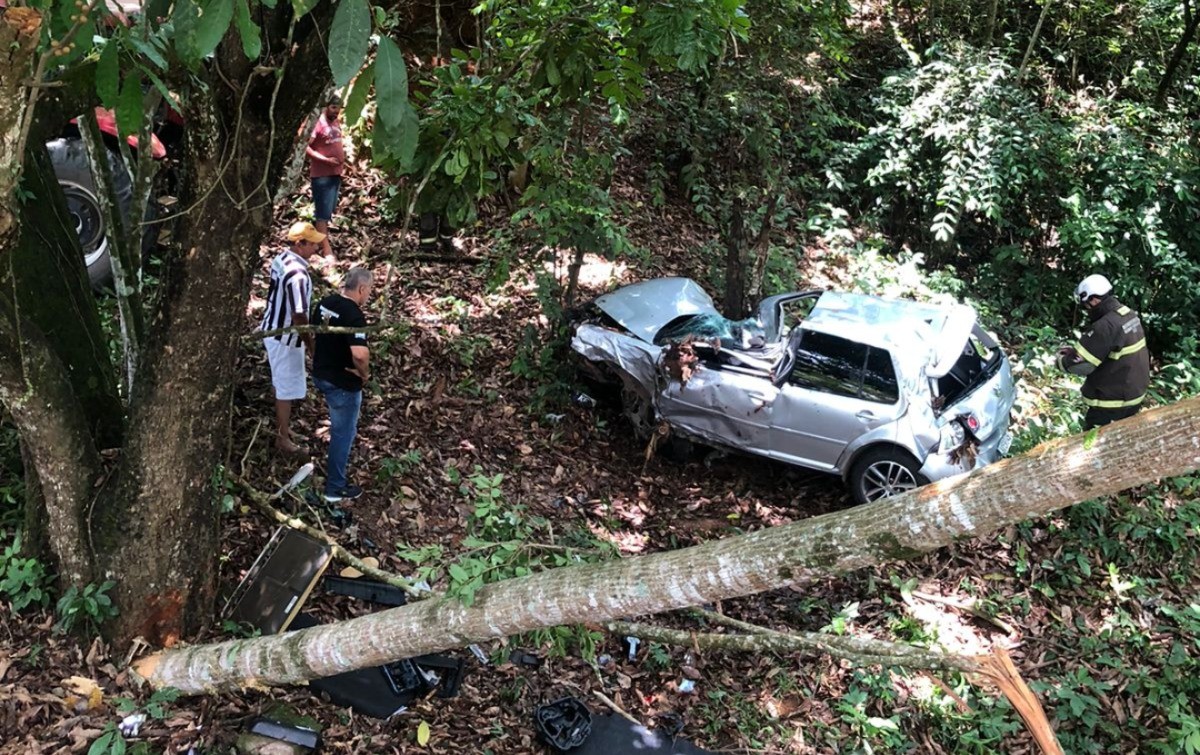 Carro capota, bate em árvore e deixa quatro pessoas feridas na MG-353 