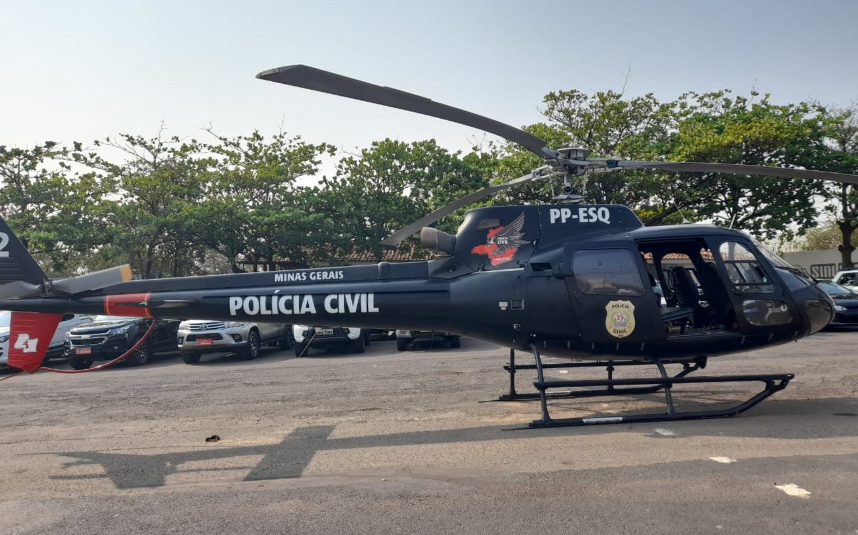 Helicóptero da Polícia Civil de Minas Gerais (PCMG) ajudam nas diligências da Operação Midas