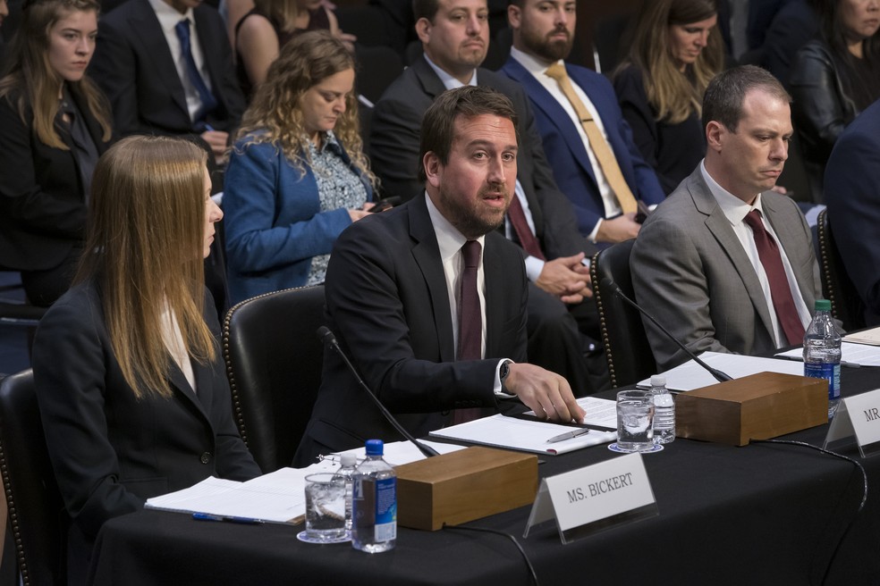 Nick Pickles, chefe de assuntos globais do X, durante audiência no Senado dos EUA, em setembro de 2019 — Foto: AP Photo/J. Scott Applewhite