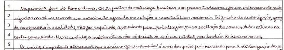 Trecho da Redação do Enem de Ana Alice de Souza Azevedo.  — Foto: Reprodução