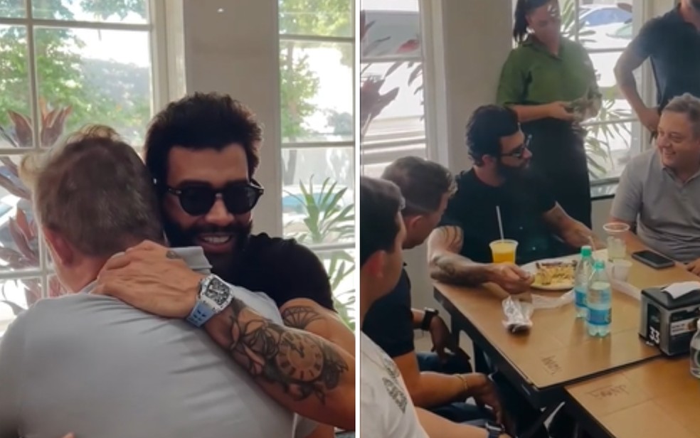 Gusttavo Lima visitando restaurante em Goinia  Foto: Reproduo/Redes Sociais