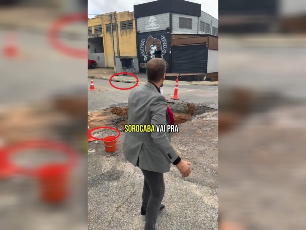 Imagem mostra que boca de lobo e poço de inspeção não foram abertos em manutenção que teria sido 'fabricada' para prefeito de Sorocaba (SP) gravar vídeo — Foto: Reprodução/Instagram