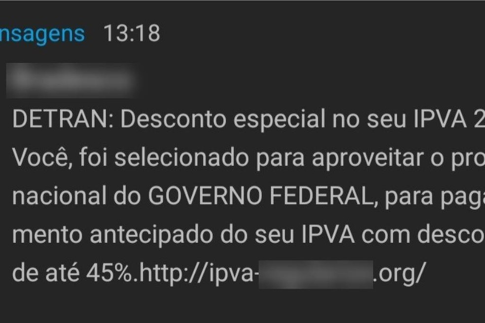 Imagem indica SMS atribuído ao Detran — Foto: Imagem: Secom