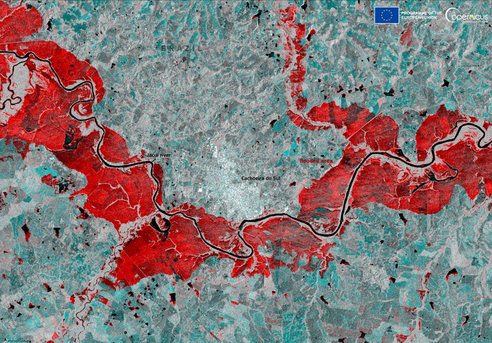 Enchentes no Rio Grande do Sul vistas do satélite