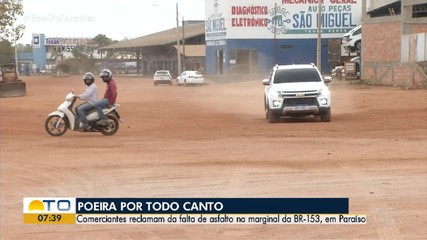 Comerciantes de Paraíso reclamam da poeira em trecho não pavimentado