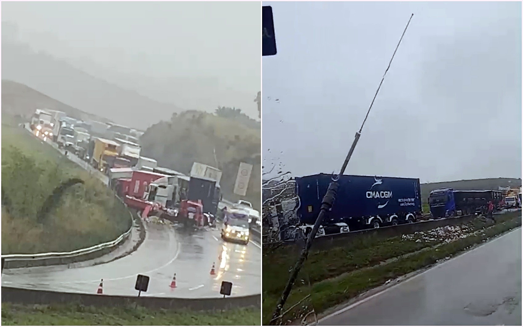 Batida entre três caminhões e uma carreta causa congestionamento na Fernão Dias, em MG