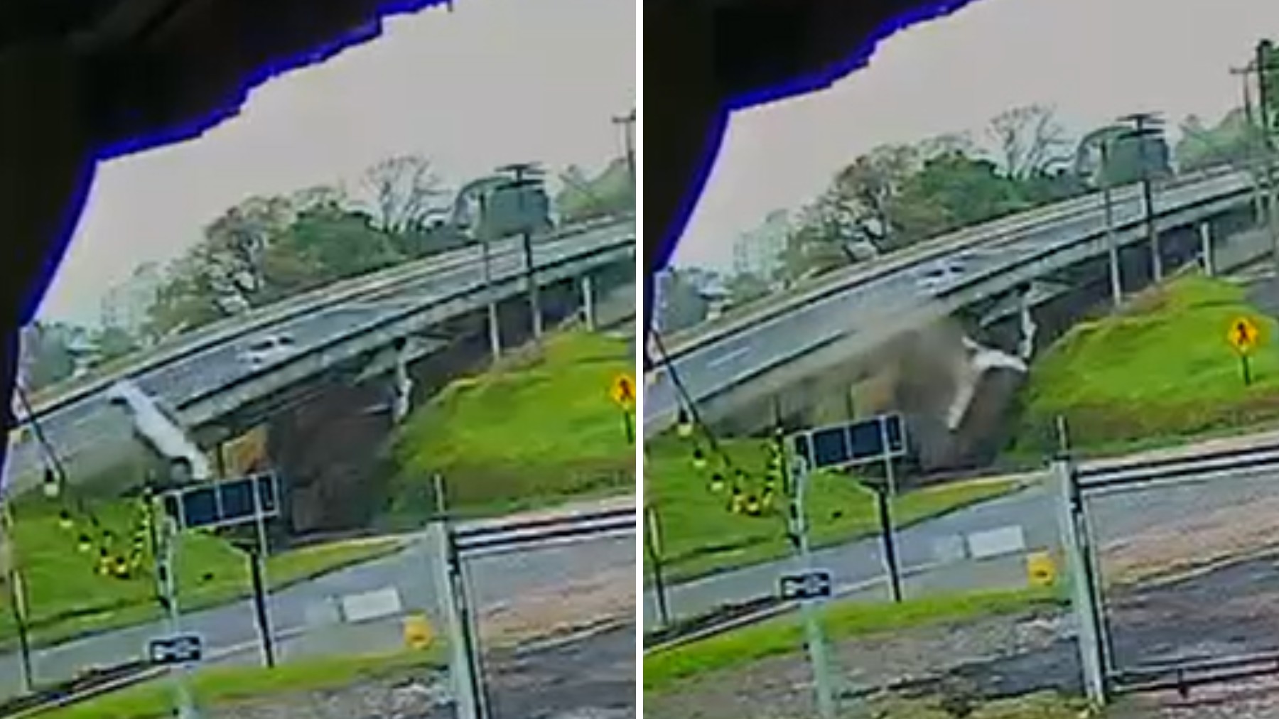 VÍDEO: caminhonete 'voa' em curva e despenca de viaduto, no Paraná