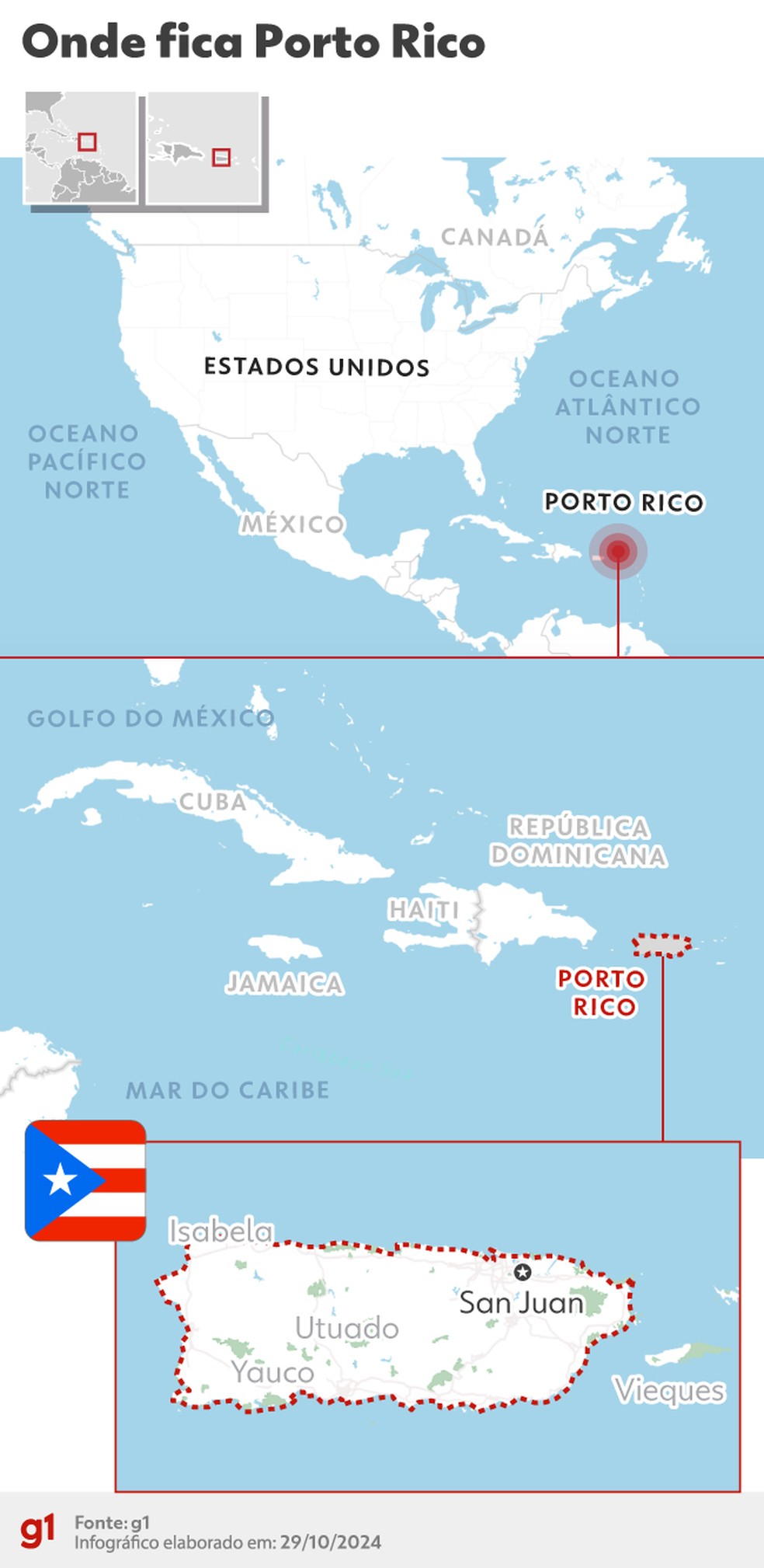 Veja onde fica Porto Rico — Foto: Sofia Alves/g1