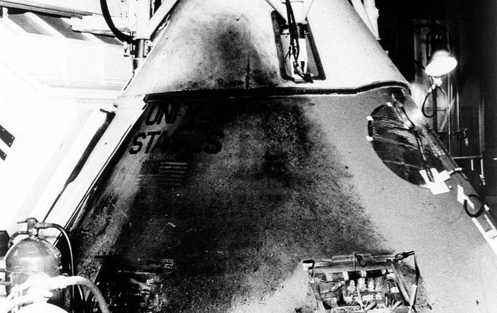 Registro da nave da Apollo 1 após o incêndio que matou os astronautas — Foto: Reprodução