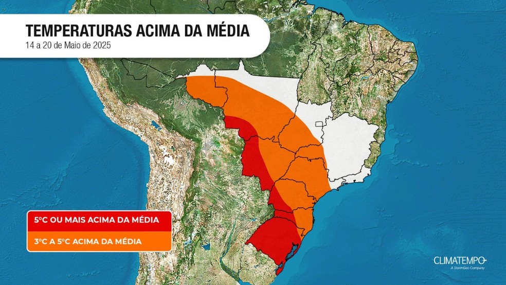 Temperaturas ficarão acima da média durante a tarde — Foto: Climatempo/Divulgação