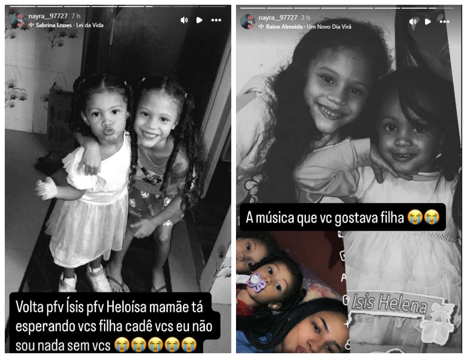 Mãe de meninas mortas pelo pai em SP desabafa nas redes sociais e diz que faria tudo diferente: 'Eu não sou nada sem vocês'
