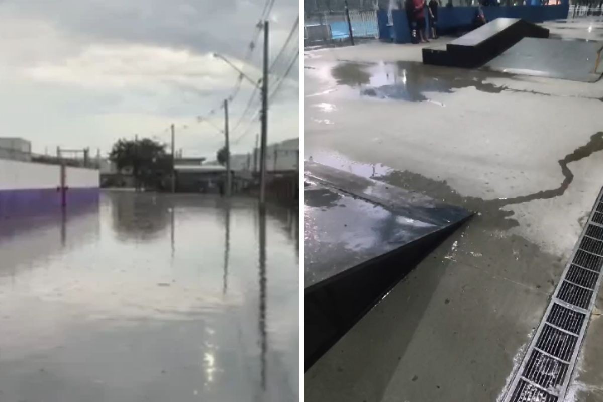 Chuva alaga rua e causa goteiras no Centro da Juventude, em São José dos Campos