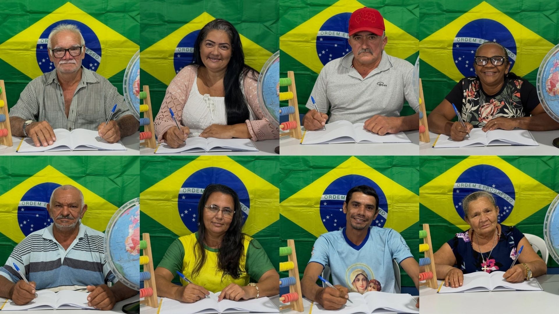 Adultos e idosos de turmas do EJA posam para foto escolar pela primeira vez e imagens emocionam internautas