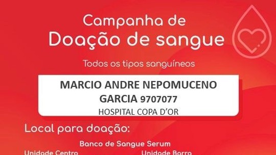 Família pede doação de sangue para MC Marcinho