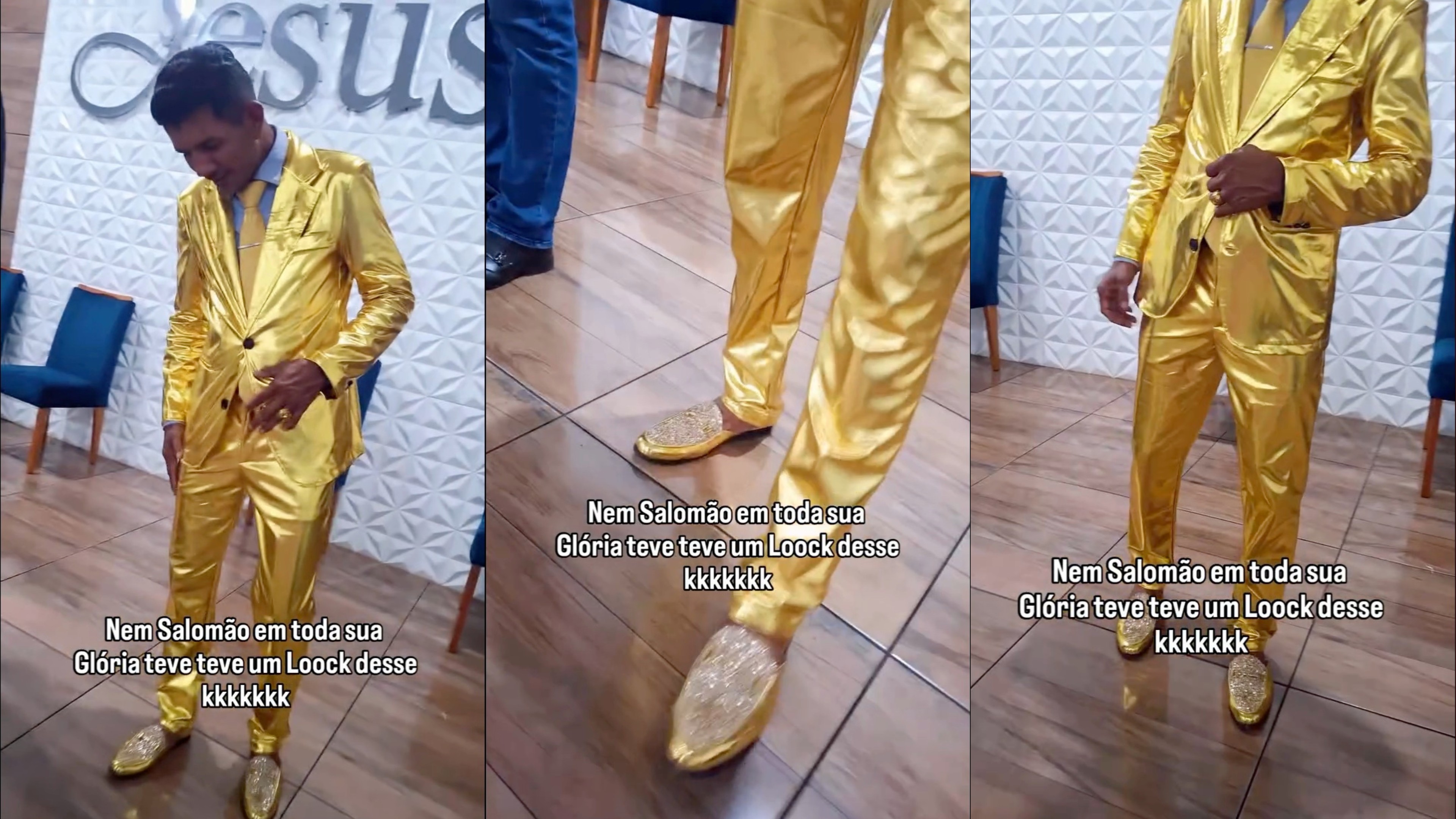 'Homem vestido de ouro': pastor viraliza com milhões de visualizações após usar look dourado em RO