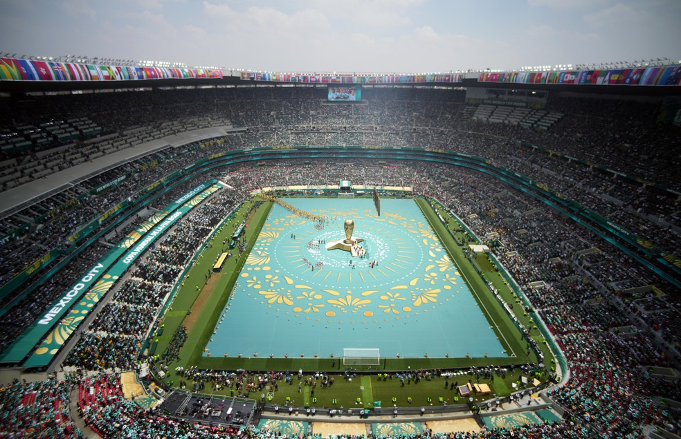 Estadio Azteca, na Cidade do México, onde aconteceu a primeira das três festas de abertura da Copa do Mundo 2026 — Foto: REUTERS/Kai Pfaffenbach