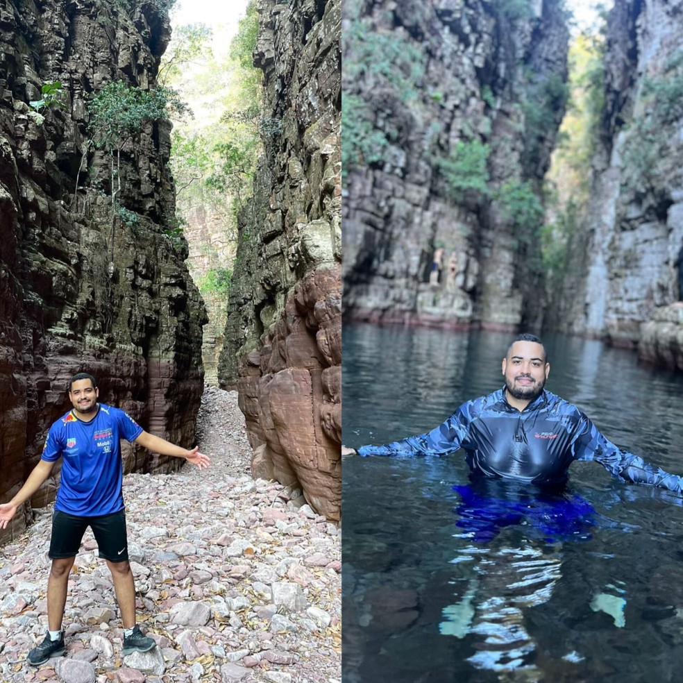 Ailton mostra diferena no cnion com fotos tiradas em agosto ( esquerda) e em junho ( direita)  Foto: Ailton Junior Moraes