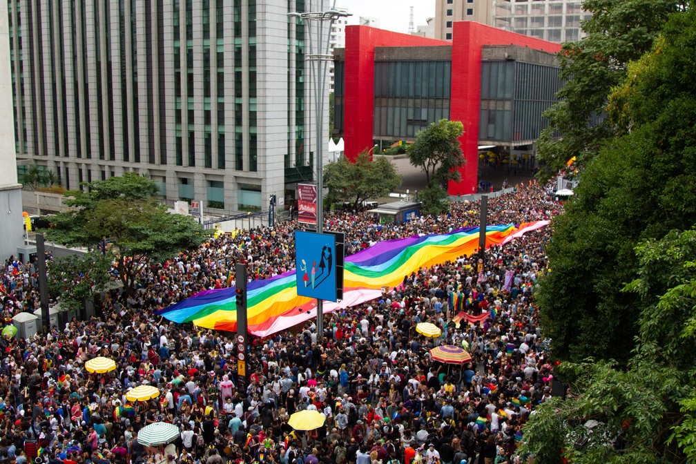 Desfile da 22ª edição da Parada do Orgulho LGBT de São Paulo, em 2019 — Foto: Kevin David/A7 Press/Estadão