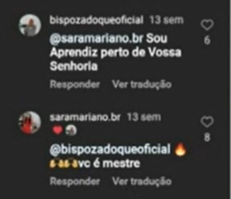 Comentário do religioso e uma das postagens da vítima — Foto: Redes sociais