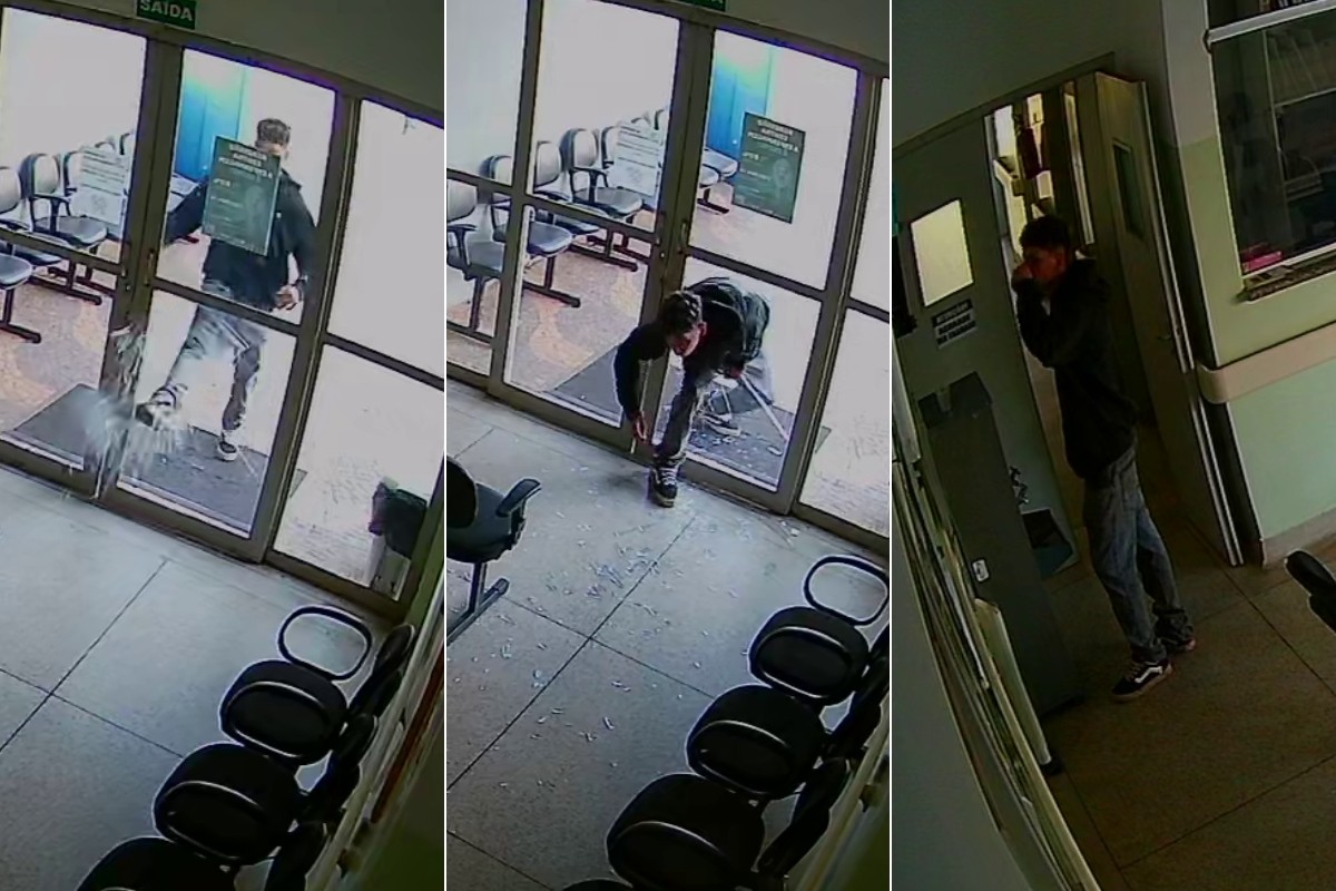 VÍDEO: homem destrói porta para invadir posto de saúde, toma um copo de água e foge no interior de SP
