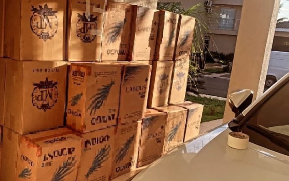 Polícia Federal encontra mais de 100 mil maços de cigarros contrabandeados em condomínio de luxo de Goiânia — Foto: Divulgação/Polícia Federal