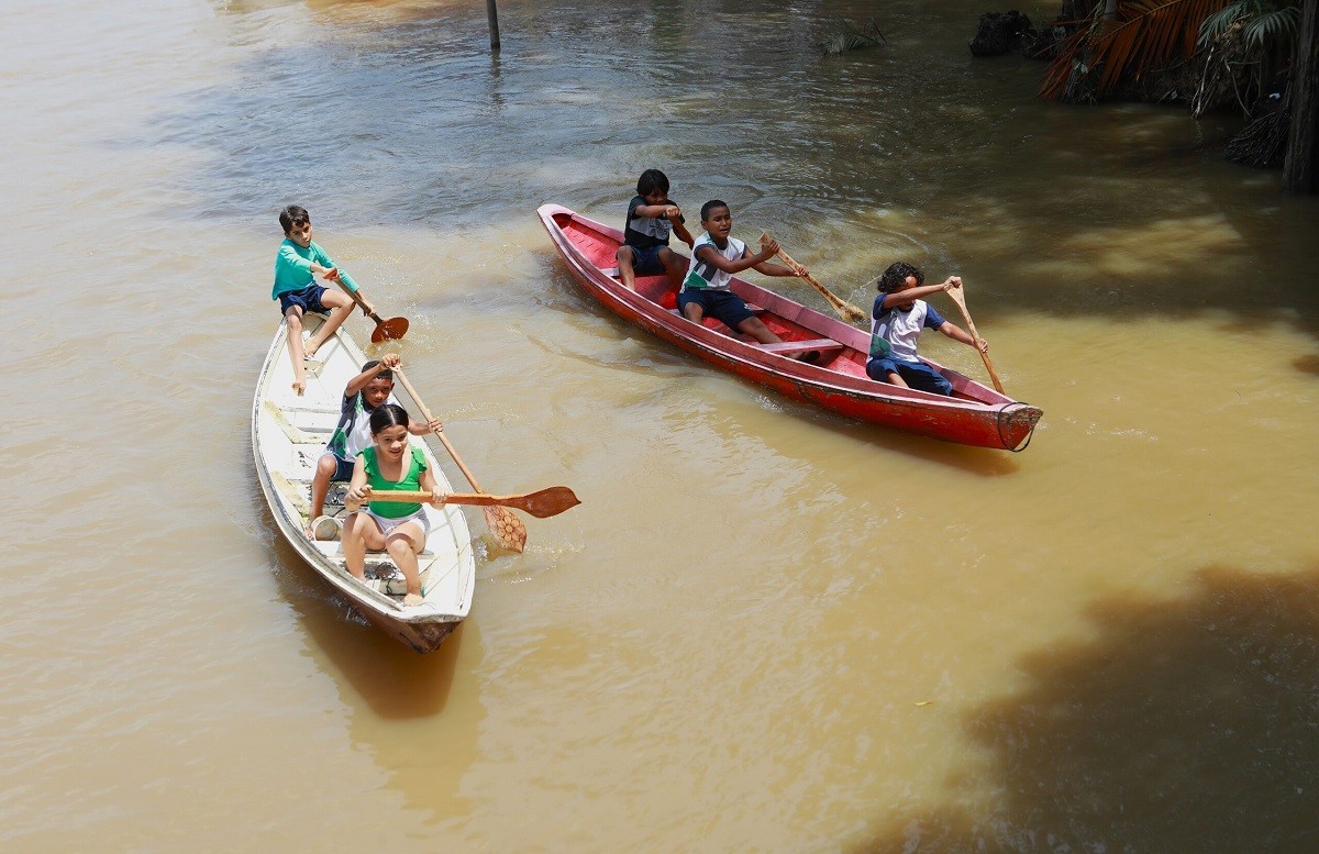 Corrida de canoa e subida no açaizeiro: jogos escolares valorizam cultura ribeirinha em Belém
